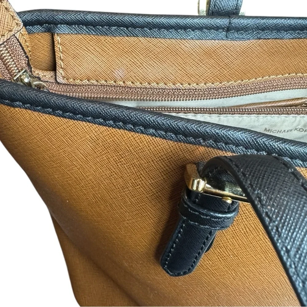 Michael Kors Jet Set Medium Saffiano Leather Colorblock Tote Bag Brown & Black